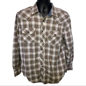 Outdoor Life Plaid Flannel Snap Down Fall Grey Tan Country Lumberjack